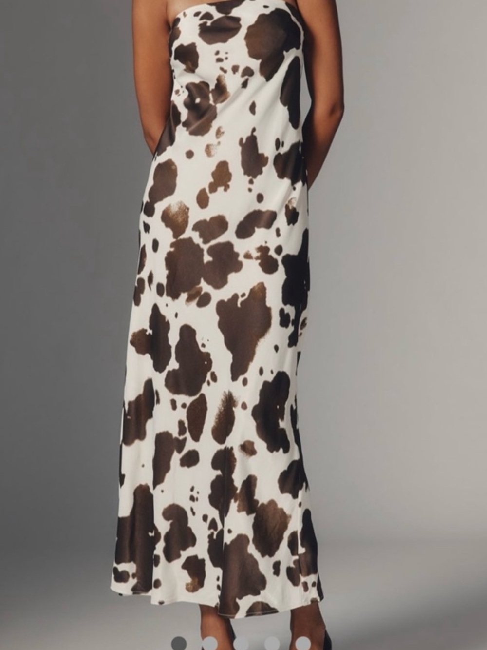 Anthropologie Strapless Cow-Print Slip Dress in White and Brown-Large-NWT